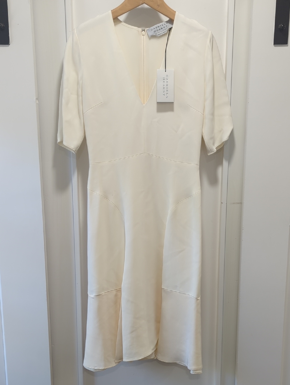 Gabriela Hearst Ginevra Dress Ivory Cream V-Neck Short Sleeve Midi Size 4